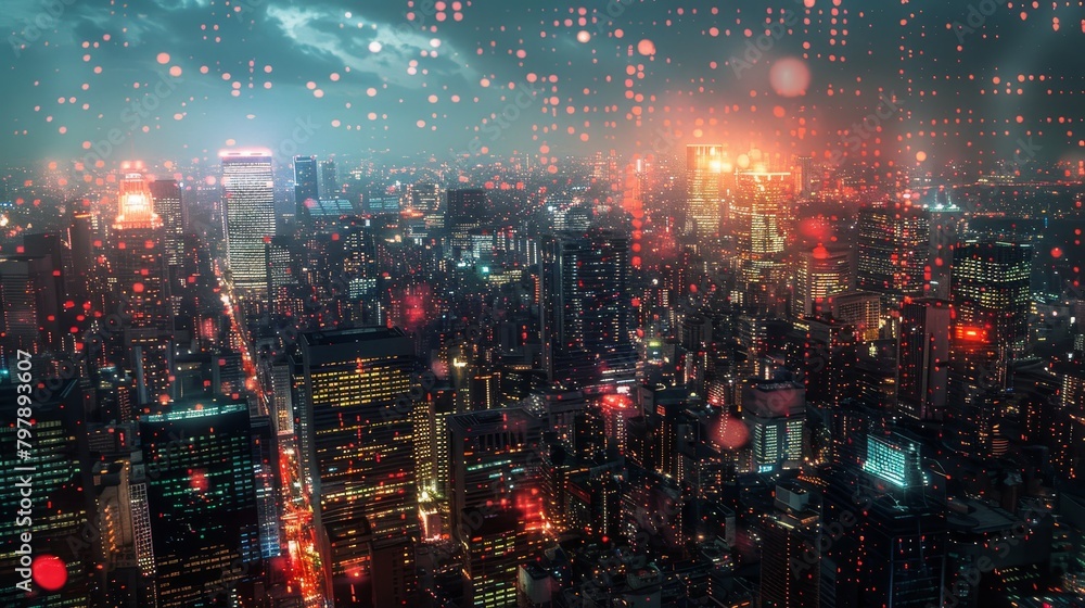 Poster abstract grid scape: a photo of an abstract cityscape with a grid pattern overlay