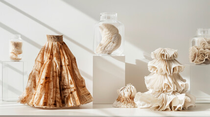 Mushroom Mycelium Fiber Skirts Showcase Sustainable Fashion. Eco-Chic Elegance