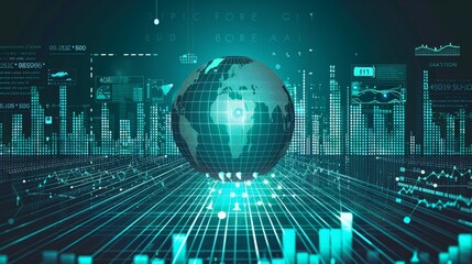 Obraz premium Data Grid: A vector illustration of a digital grid overlaid on a globe