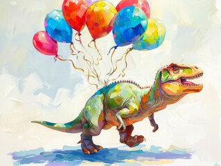 Joyful Dinosaur with Colorful Balloons 