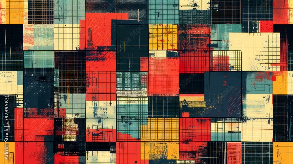 Poster grid art: a vector illustration of a grid-based artwork with overlapping squares