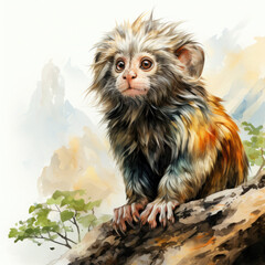 Watercolor colorful Marmoset Illustration, Generative Ai