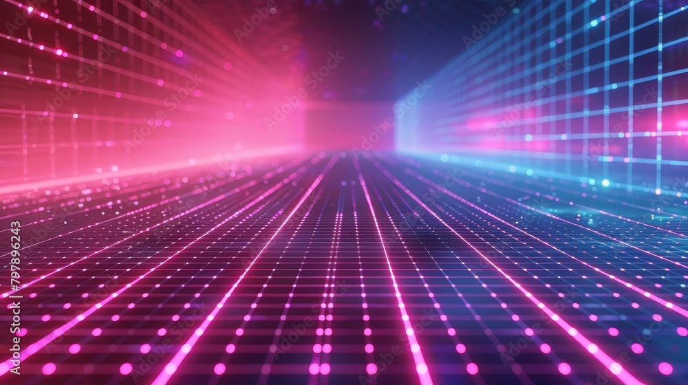 Poster grid backgrounds: an illustration of a grid background with a neon glow effect