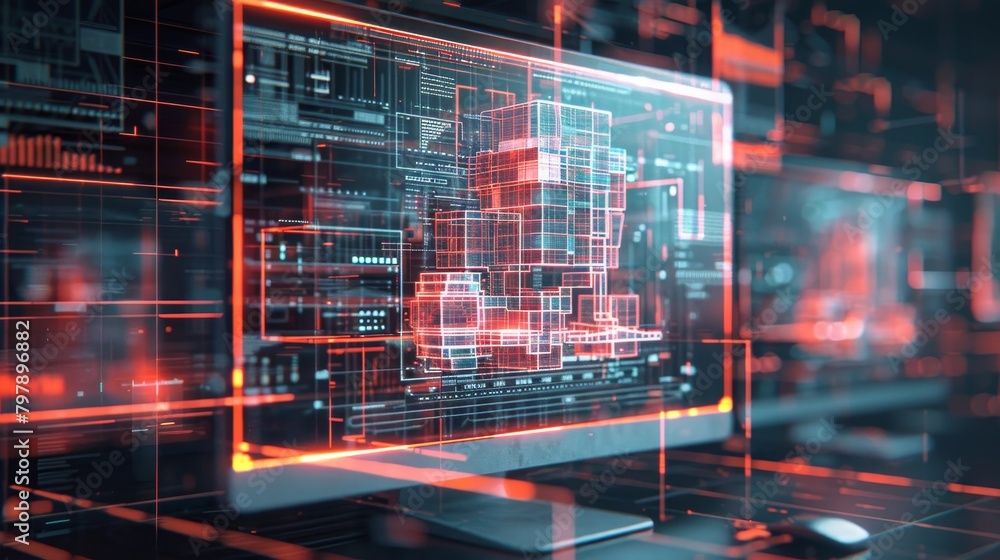 Poster grid lines: an image of a computer monitor displaying a 3d modeling software with grid lines