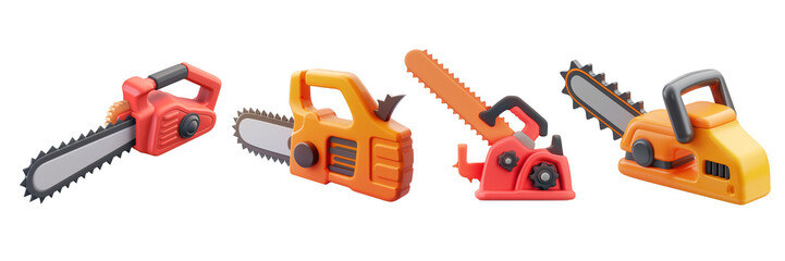 Fototapeta premium PNG chainsaw 3d icons and objects collection, in cartoon style minimal on transparent, white background, isolate
