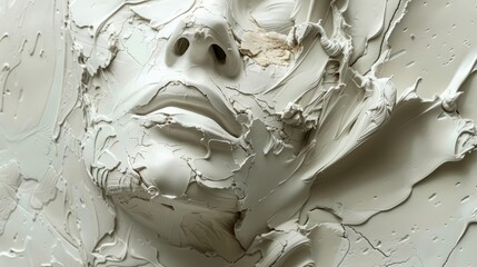 A closeup of a woman's face made of white marble
