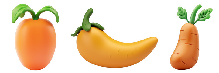 PNG yam fruit 3d icons and objects collection, in cartoon style minimal on transparent, white background, isolate