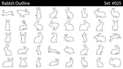Minimal style rabbit line drawing, Side view, set of graphics bunny elements outline symbol for creating coloring pages, prints. design drawing. Vector illustration in stroke fill in white.