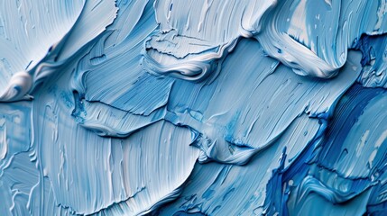 Obraz premium A closeup of blue clay texture, painted with oil paints. The background is a light gray color. There's a visible brushstroke effect on the surface of each paint stroke
