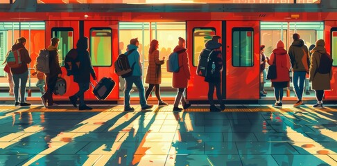 A group of people waiting on a subway platform