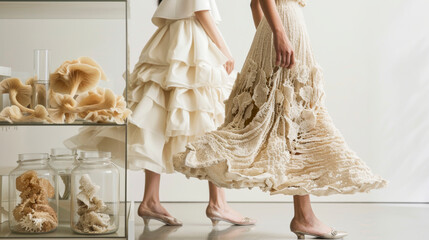 Elegant Skirts with Mycelium Fiber Infusion, Modeled by Women's Legs