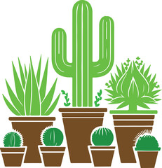 Free vector big and small cactuses illustrations set. collection of cacti