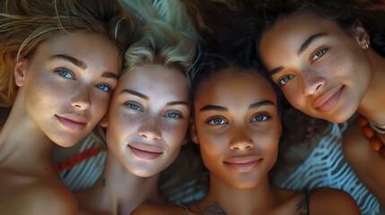 Obraz premium Embracing Diversity: Four Women Radiate Happiness and Friendship