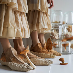 Close-Up Shot of Eco-Friendly Shoes & Skirts Infused with Mushroom Mycelium Fibers