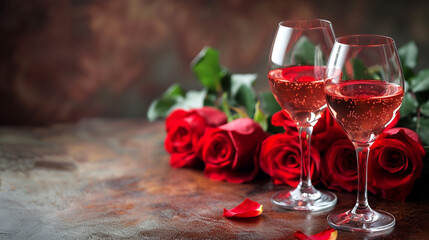 two glasses of wine and roses