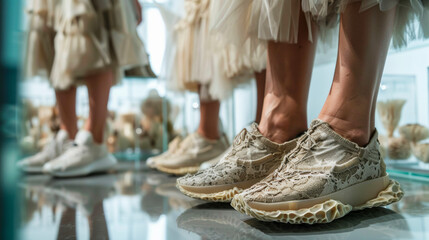 Women's Shoes Made from Mushroom Mycelium Fibers, Paired with Matching Skirts