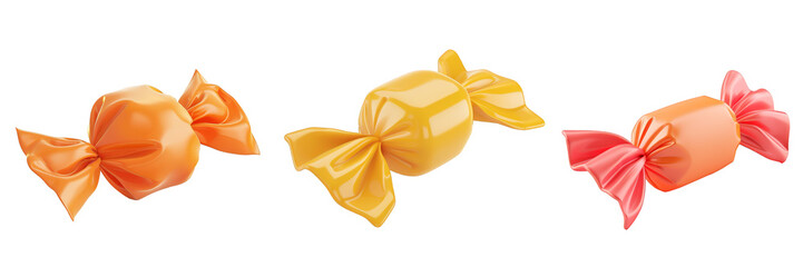 PNG candy wrapper 3d icons and objects collection, in cartoon style minimal on transparent, white background, isolate
