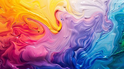 Liquid paints dance and swirl in a mesmerizing symphony of colors, blending seamlessly in a tranquil flow.