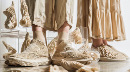 Chic Skirt & Shoes Made from Mycelium Fibers, Accentuated by Glass Containers