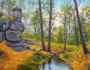Oil paintings landscape, artwork, fine art, autumn in the park in the autumn