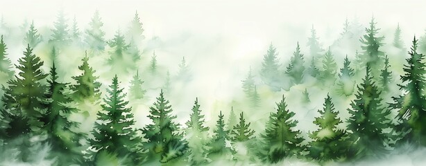 Watercolor forest landscape banner.