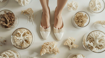  High Heels Made from Mycelium Leather, Accentuated by Mycelium Samples