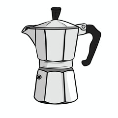 Illustration of a classic stovetop espresso maker with a black handle.
