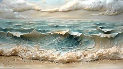 An artistic rendering of the ocean made of fluid acrylic paints.