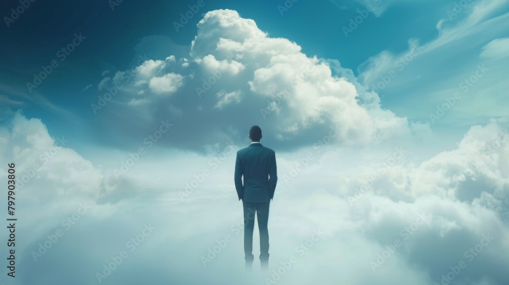 Poster businessman in cloud computing concept