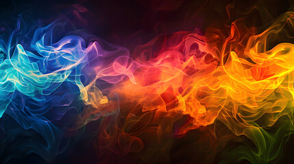 Rainbow flame pattern on a black background. 