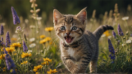 A playful kitten with a toothy smile, Generative Ai