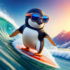 파도 타는 서퍼 펭귄