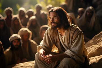Biblical drama: vivid portrayal of Jesus Sermon on the Mount, capturing the essence of his teachings and timeless wisdom
