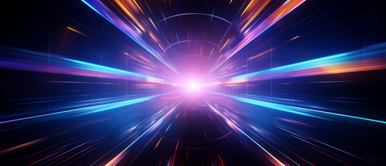 Naklejka premium Abstract digital tunnel in 3D with glowing lines and futuristic technology aesthetic,