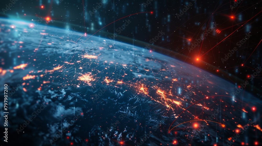 Aufkleber Communication technology for internet business. Global world network and telecommunication on earth cryptocurrency and blockchain and IoT