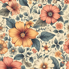 seamless pattern with flowers leaf, summer, vintage, pink, textile, plant, beauty,Ai generated 
