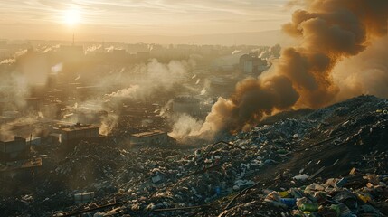 A municipal waste incinerator emitting smoke as it burns garbage, highlighting the environmental impact of waste disposal methods. - obrazy, fototapety, plakaty