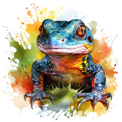 Watercolor colorful Salamander Illustration, Generative Ai