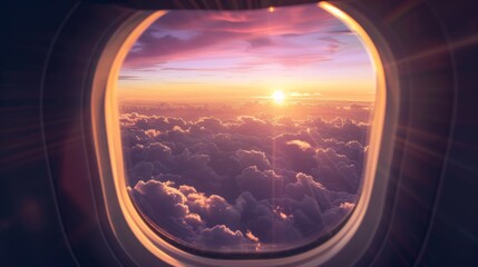 Beautiful sunset from inside window aircraft of Traveling.