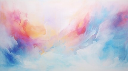 Gentle swirls of pink, blue, and purple create a dreamy cloud-like effect in this soothing watercolor abstract painting