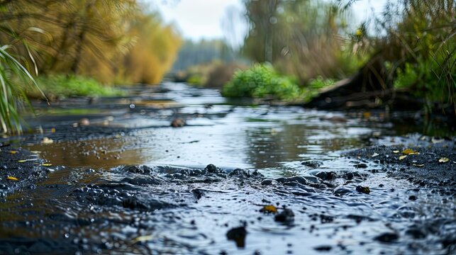 A waterway polluted with industrial runoff and sewage, posing health risks to communities and ecosystems downstream.