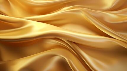 High-quality close-up image showcasing the texture and elegant ripples of golden silk fabric, implying wealth and luxury