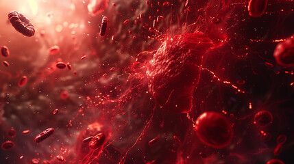 3D of red blood cell in vein after destroy by cancer.