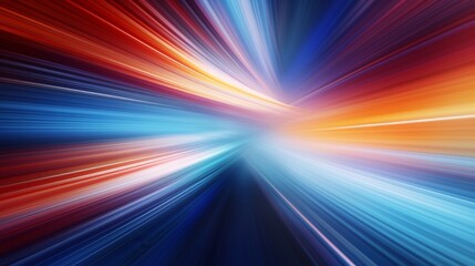 An abstract image with a fusion of blue and orange colors simulating high-speed motion blur effect