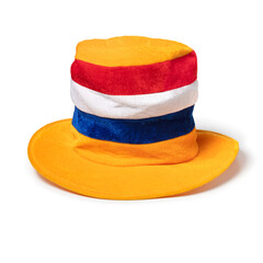 Traditional festive Dutch King's day hat isolated on white background close up