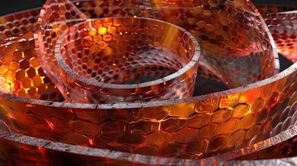 3d render of a glowing orange honeycomb structure - obrazy, fototapety, plakaty
