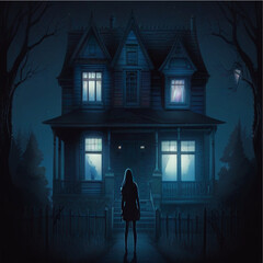 scary house in the night - obrazy, fototapety, plakaty