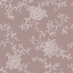seamless pattern of flowers, branches and leaves