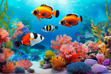 coral reef with fish and coral