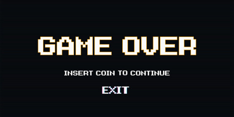 GAME OVER INSERT A COIN TO CONTINUE or exiting the game's main menu. Modern trendy game background with lighting effect. for game assets in vector illustrations.